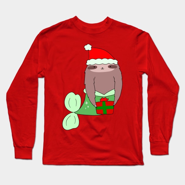 Christmas Mermaid Sloth Long Sleeve T-Shirt by saradaboru